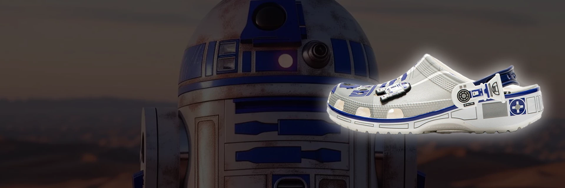 The Crocs x Star Wars R2D2 Classic Clog is currently available at AFEW!