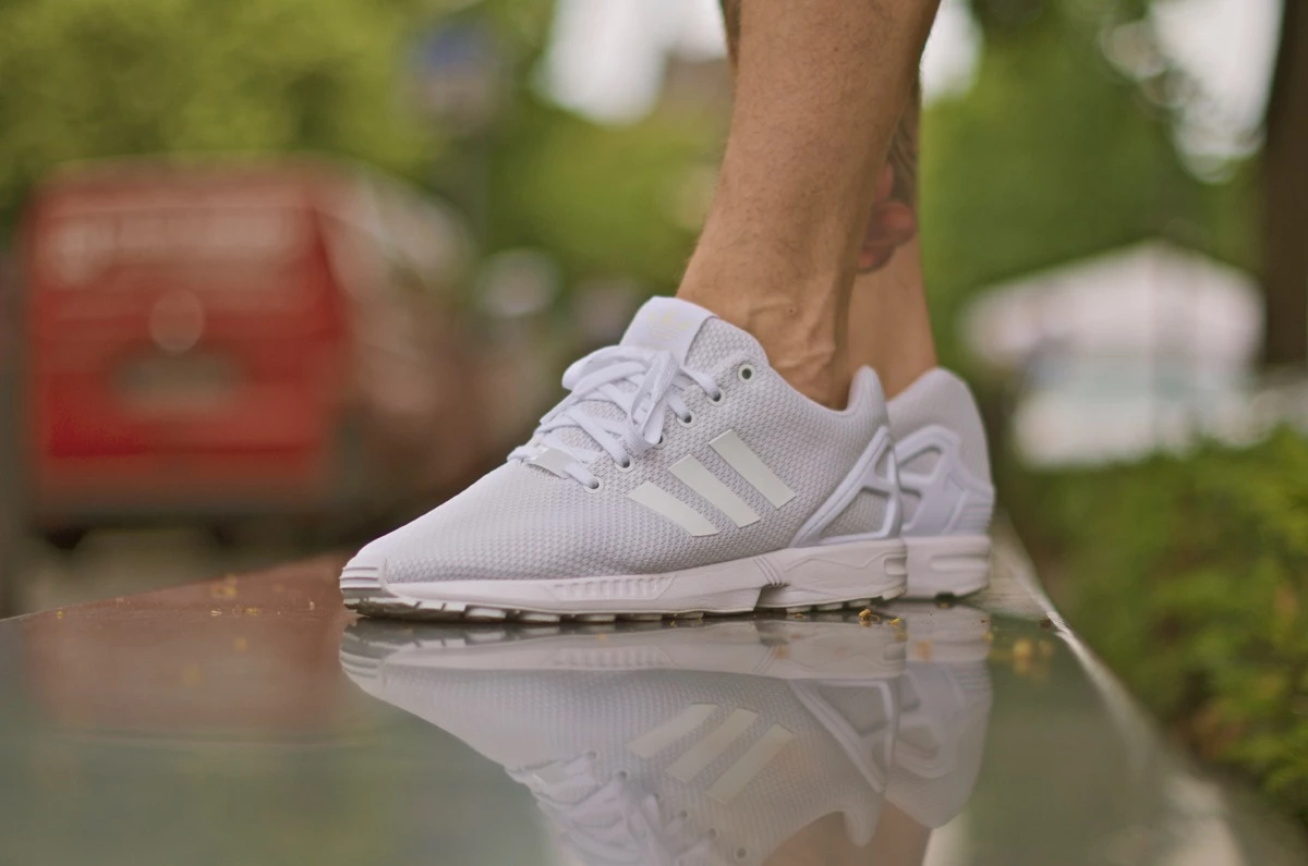 adidas Originals ZX Flux All White on feet Dead Stock