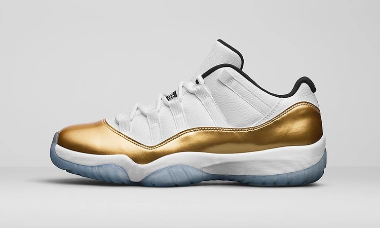 Jordan 11s white and gold best sale