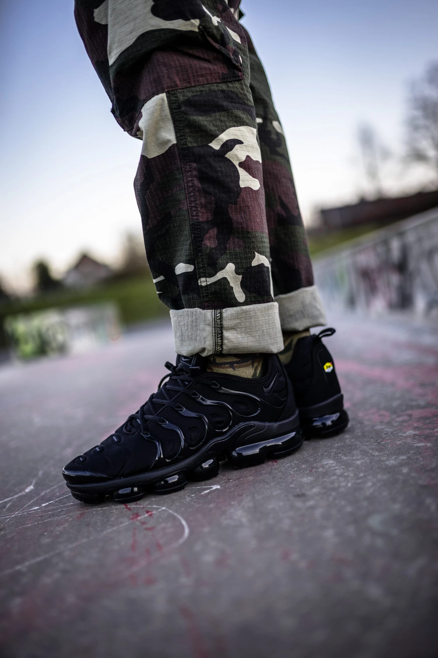 Nike Air VaporMax Plus Triple Black on feet Dead Stock