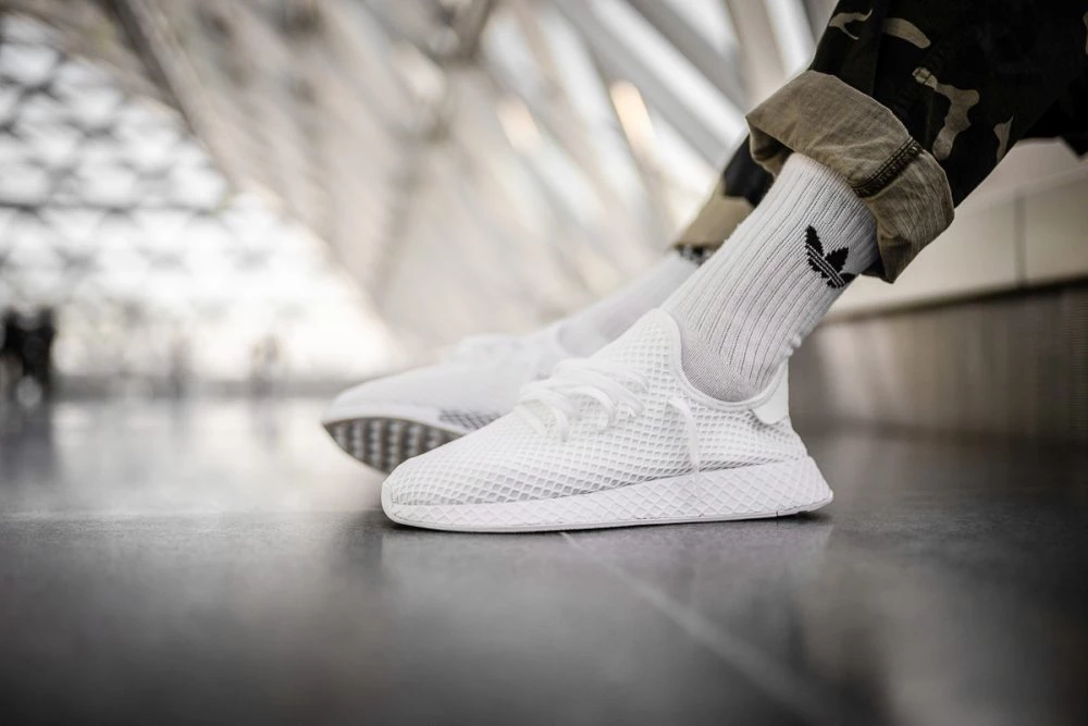 adidas Deerupt Runner All White on feet Dead Stock