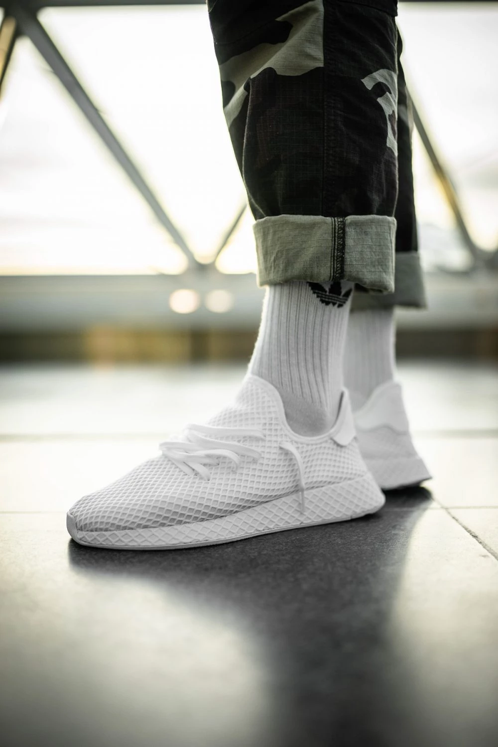 adidas Deerupt Runner All White on feet Dead Stock