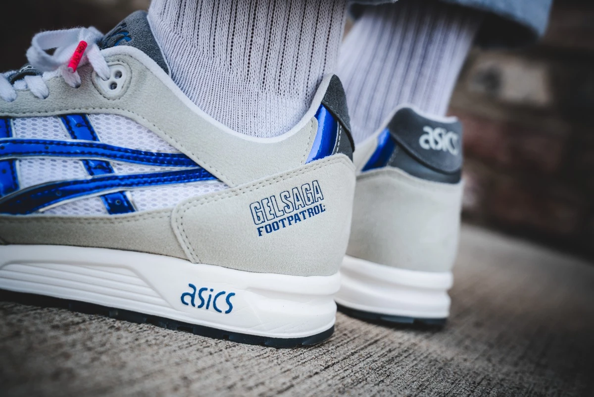 Foot Patrol x ASICS Tiger Gel Saga on feet via solebox Dead Stock