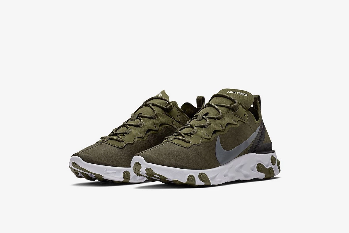 Nike React Element 55 Medium Olive BQ6166 200 Dead Stock