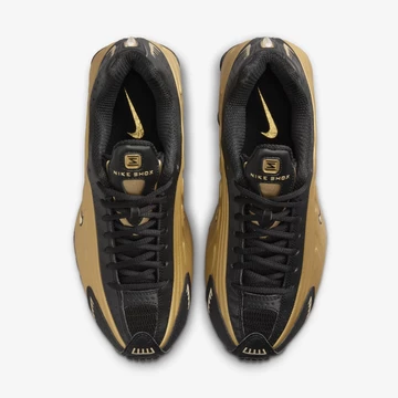Nike Shox R4 Black Metallic Gold Paar von oben