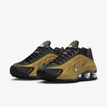 Nike Shox R4 Black Metallic Gold Paar seitlich