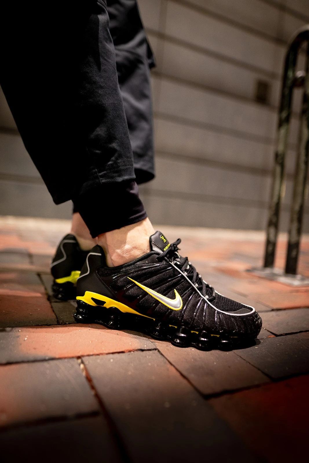 Nike Shox TL Black Dynamic Yellow on feet Dead Stock