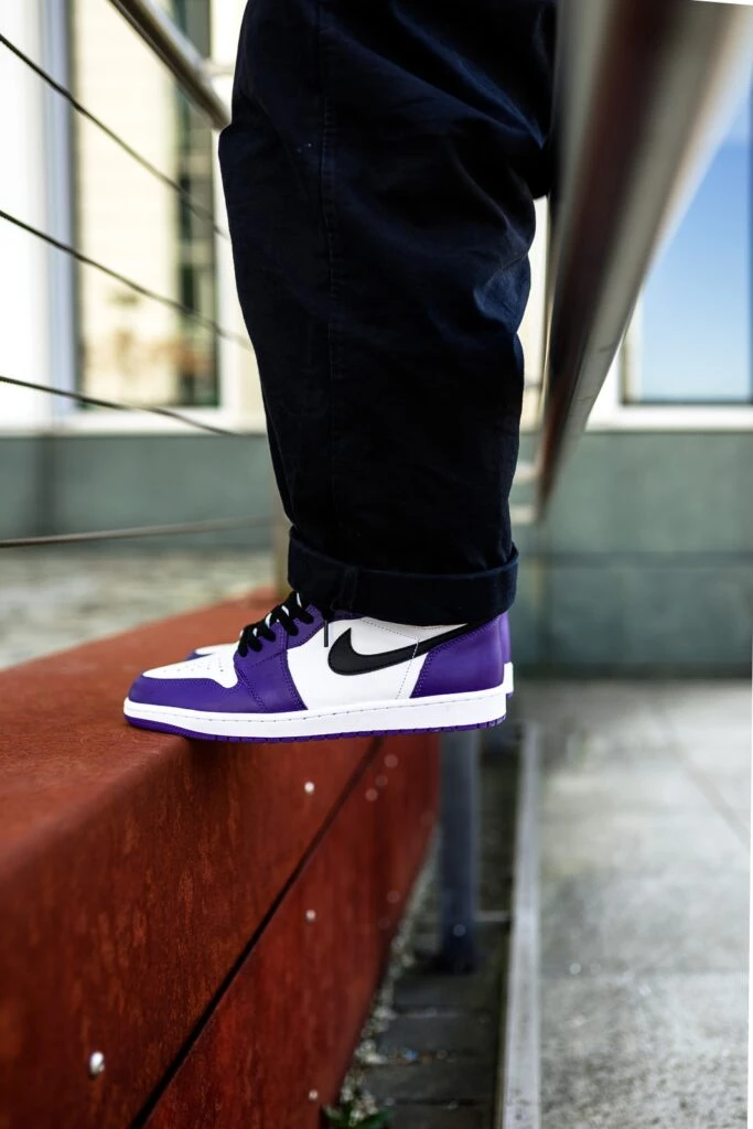 Nike Air Jordan 1 Court Purple on feet Dead Stock