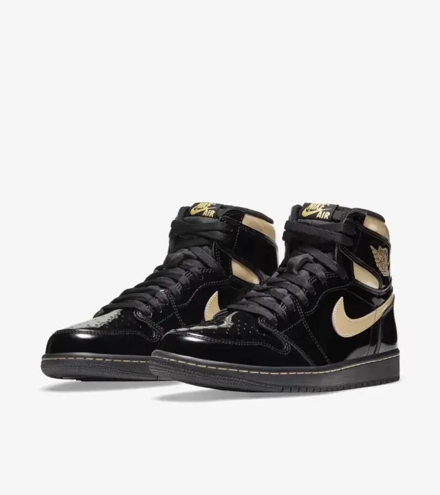 Black and gold patent leather jordans on sale