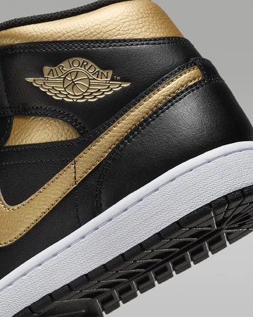 Jordan 1 Mid Black Gold Swoosh