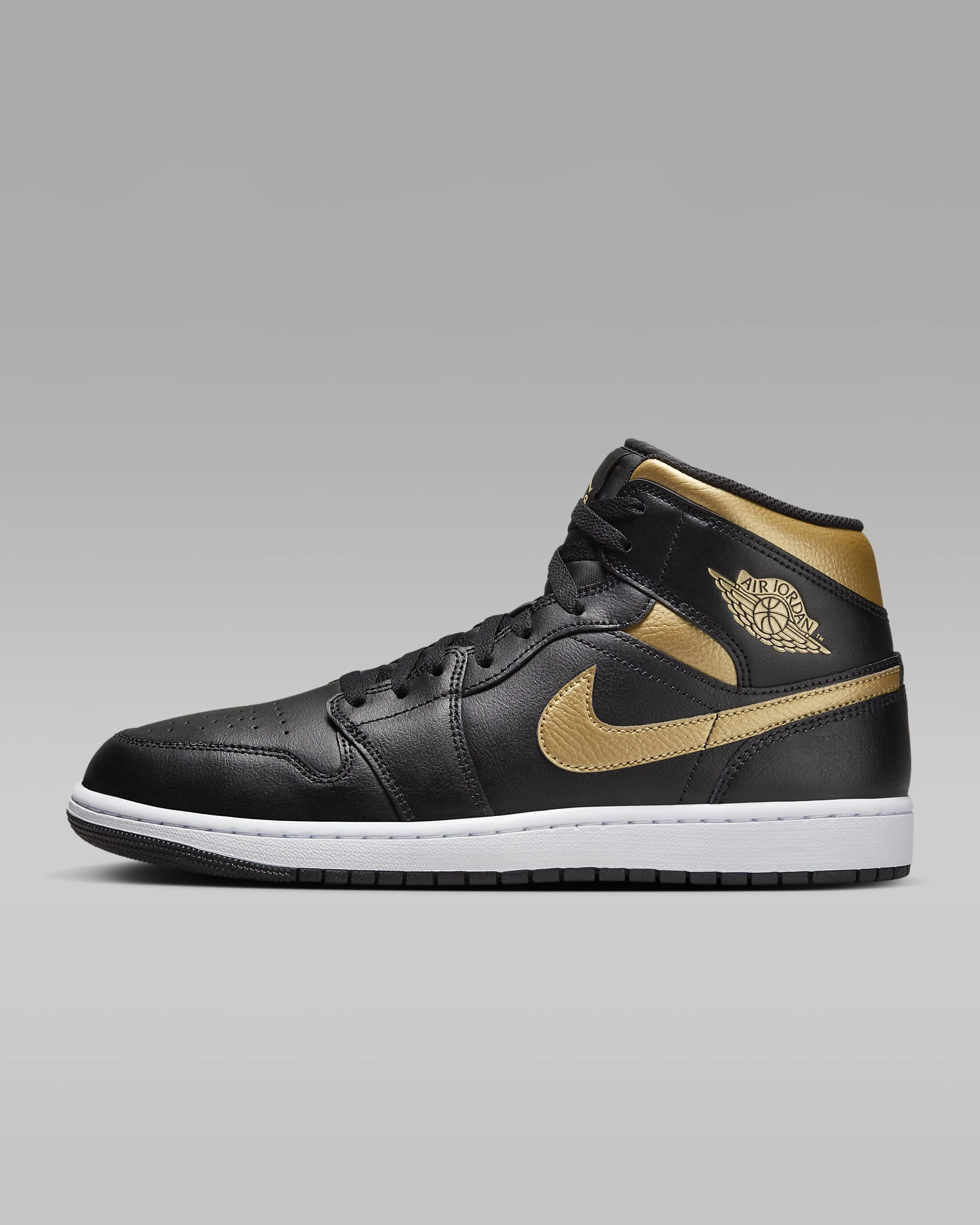 Jordan 1 Mid Black Gold Swoosh Dead Stock