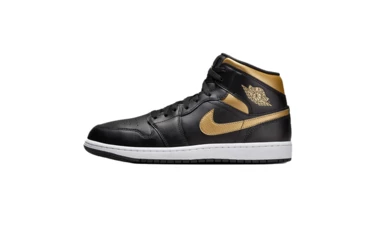 Jordan 1 Mid Black Gold Swoosh