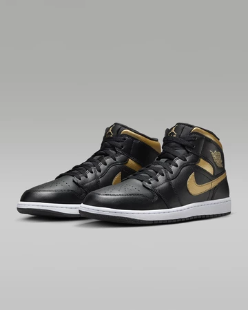 Jordan 1 Mid Black Gold Swoosh