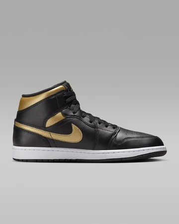 Jordan 1 Mid Black Gold Swoosh
