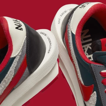 Undercover x Sacai x Nike Waffle Midnight Spruce and University Red