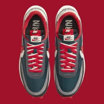 Undercover x Sacai x Nike Waffle Midnight Spruce and University Red