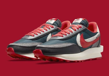 Undercover x Sacai x Nike Waffle Midnight Spruce and University Red