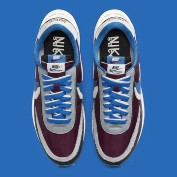 Undercover x Sacai x Nike Waffle Maroon and Team Royal