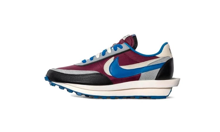 Undercover x Sacai x Nike Waffle Maroon and Team Royal