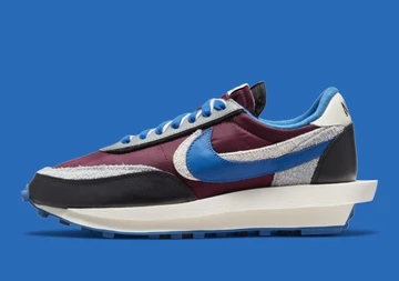 Undercover x Sacai x Nike Waffle Maroon and Team Royal