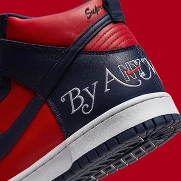 Supreme x Nike SB Dunk High Red Navy By Any Means