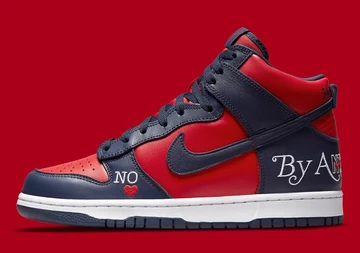 Supreme x Nike SB Dunk High Red Navy By Any Means