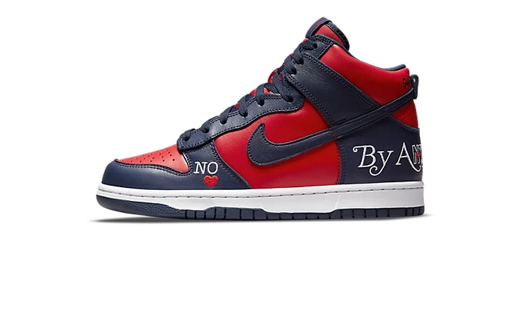 Supreme x Nike SB Dunk High Red Navy By Any Means