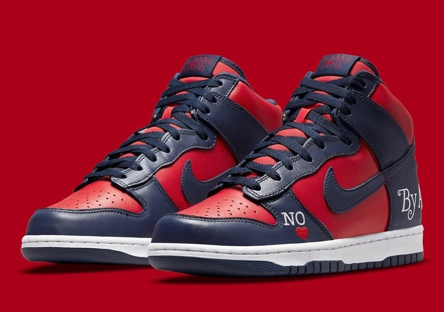 Supreme x Nike SB Dunk High Red Navy By Any Means DN3741