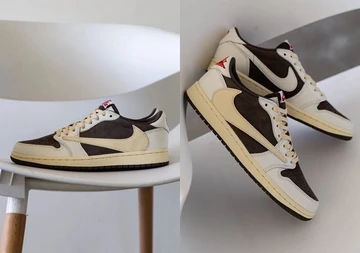Travis Scott Jordan 1 Reverse Mocha on feet