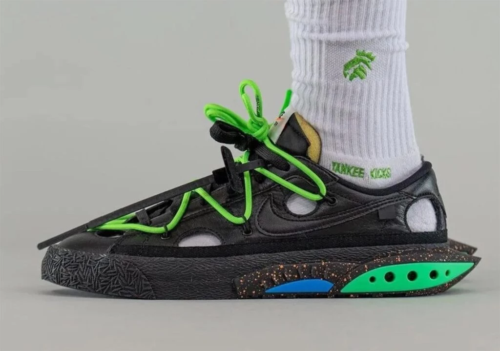 Off White Nike Blazer Low Black Electro Green DH7863 001 Dead Stock