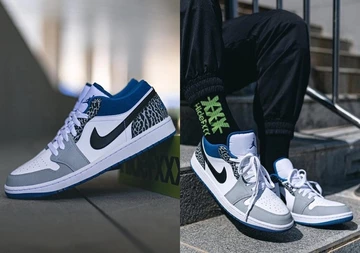 There are on-feet's from the Air Jordan 1 Low Elephant Print