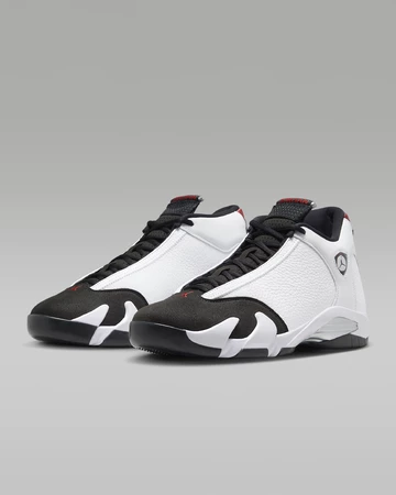 Jordan 14 Retro White Black Toe Paar von der Seite
