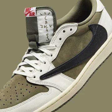 Travis Scott Jordan 1 Low Medium Olive Detailbild Zunge
