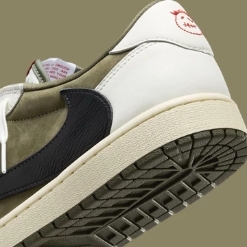 Travis Scott Jordan 1 Low Medium Olive Detailbild Ferse