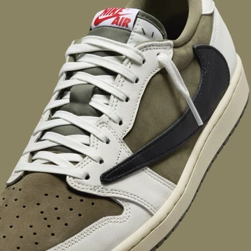 Travis Scott Jordan 1 Low Medium Olive Detailbild Schnürsenkel