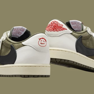 Travis Scott Jordan 1 Low Medium Olive Detailbild Ferse