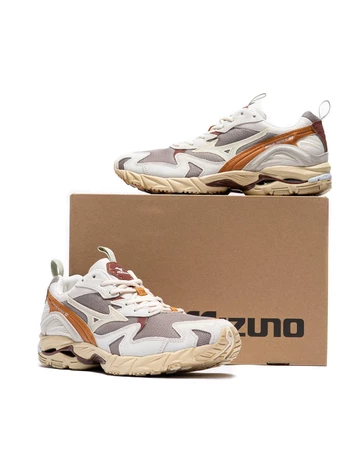 Mizuno Wave Rider 10 Vintage Khaki schräg mit Verpackung