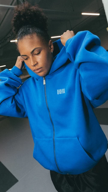 zəяo si:x nœf Hooded Zipper Blau