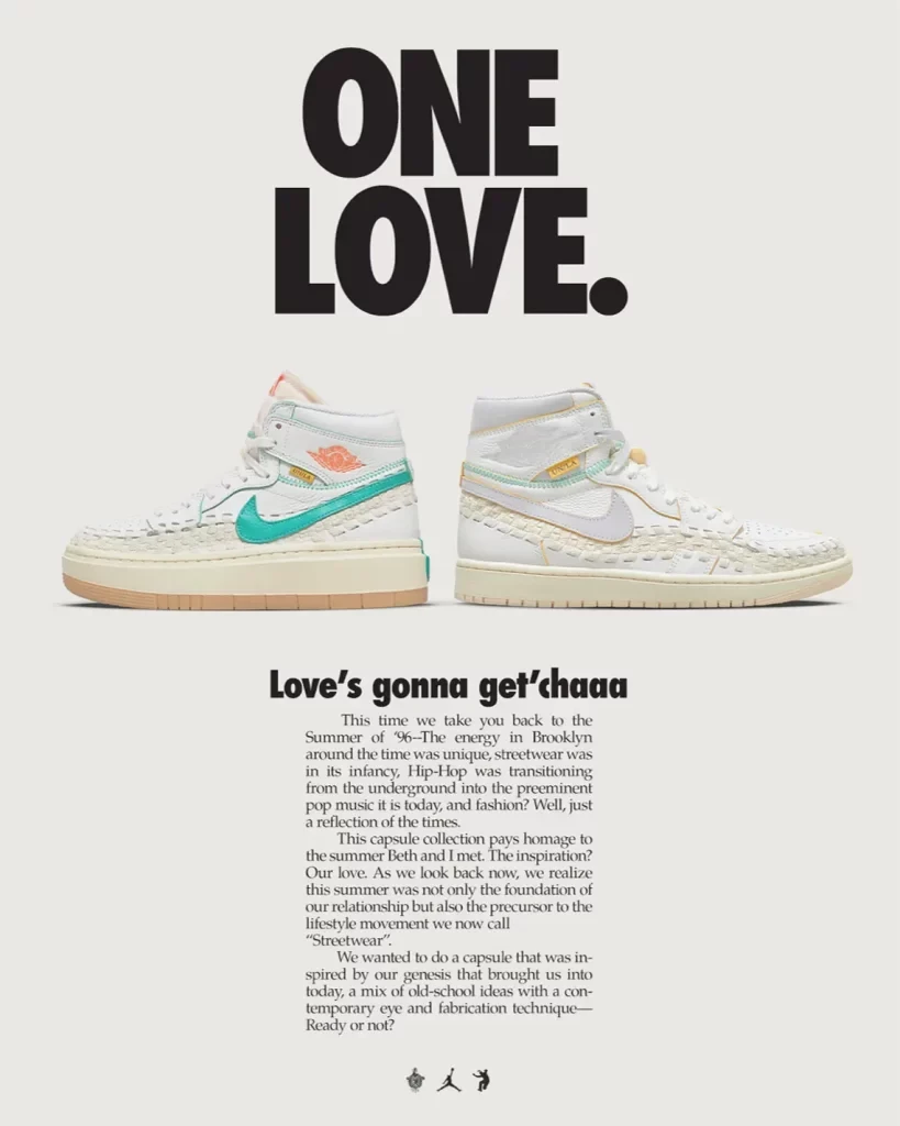 Union LA Jordan 1 Footscape Woven Beide Paare auf einem Bild von Nike