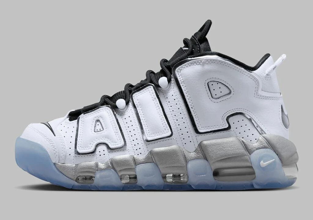 Nike air more uptempo white and silver hotsell