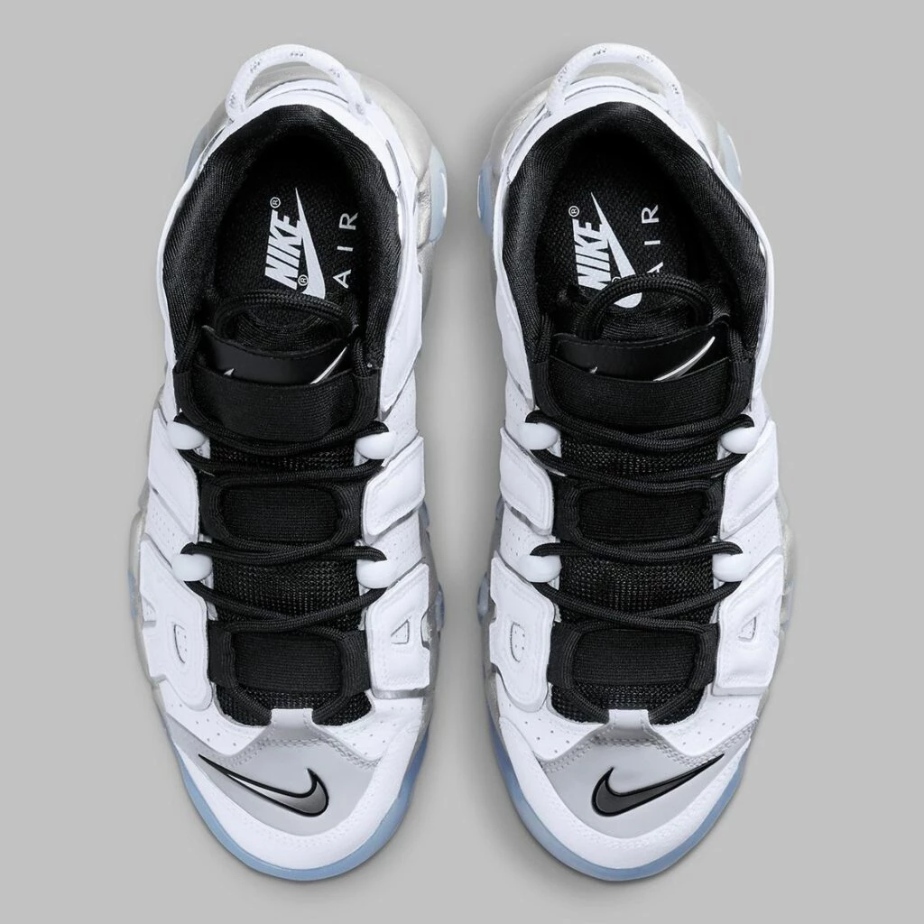 Nike uptempo white and silver best sale