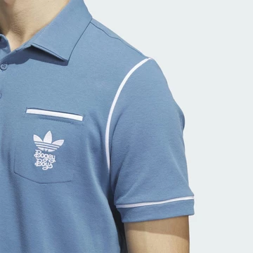 Bogey Boys adidas Kollektion Blue Polo Shirt closeup mit Pocket & Logos