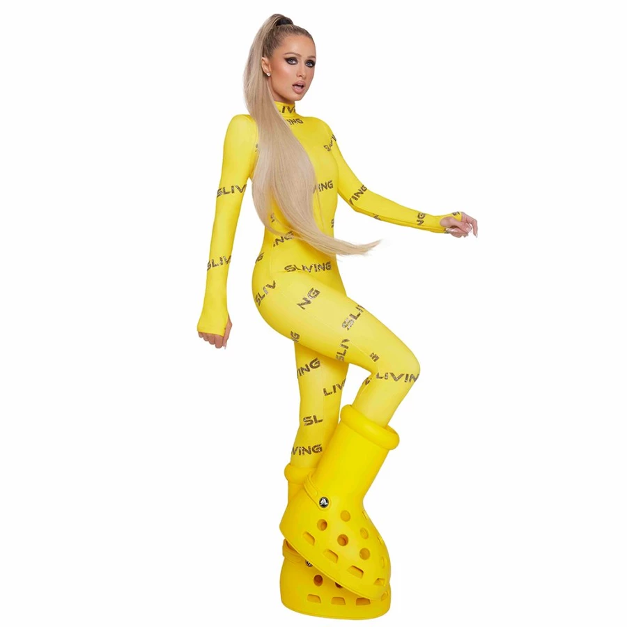 Paris Hilton MSCHF Crocs Yellow Big Boot