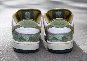 Alexis Sablone Nike SB Dunk Low Oil Green auf Asphalt von hinten