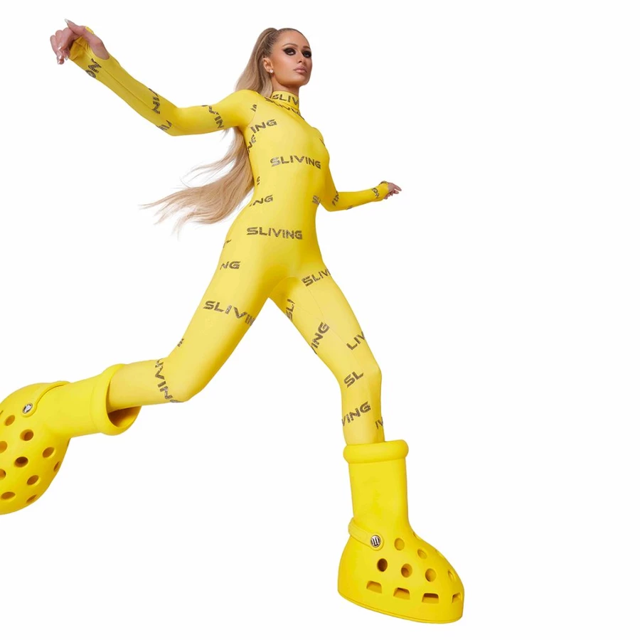 Paris Hilton MSCHF Crocs Yellow Big Boot
