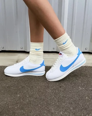 Nike Cortez University Blue On Feet Detail