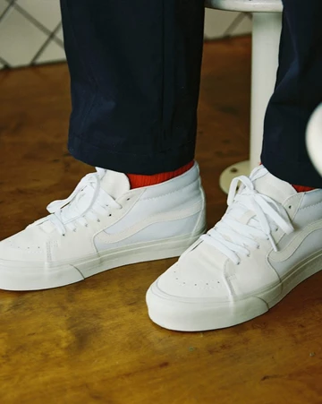 JJJJound Vans Vault True White Pack SK8 Mid On Feet Detail