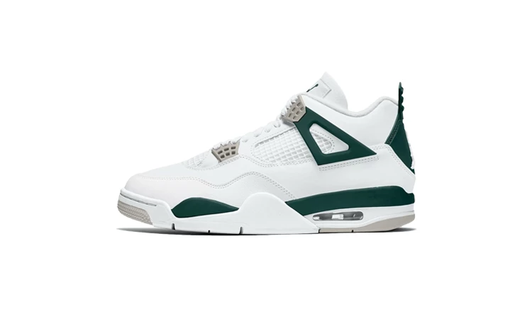 Der Jordan 4 Oxidized Green auf weißem Hintergrund