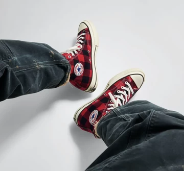 Converse Chuck 70 High Upcycled Red On Feet