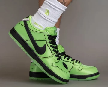 The Powerpuff Girls Nike SB Dunk Low Buttercup toebox on-feet